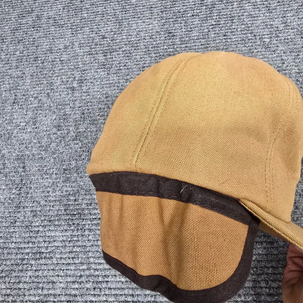 Vtg Carhartt A15 BRN Insulated Ear Flap Hat Duck Canvas Red Lined USA Made L